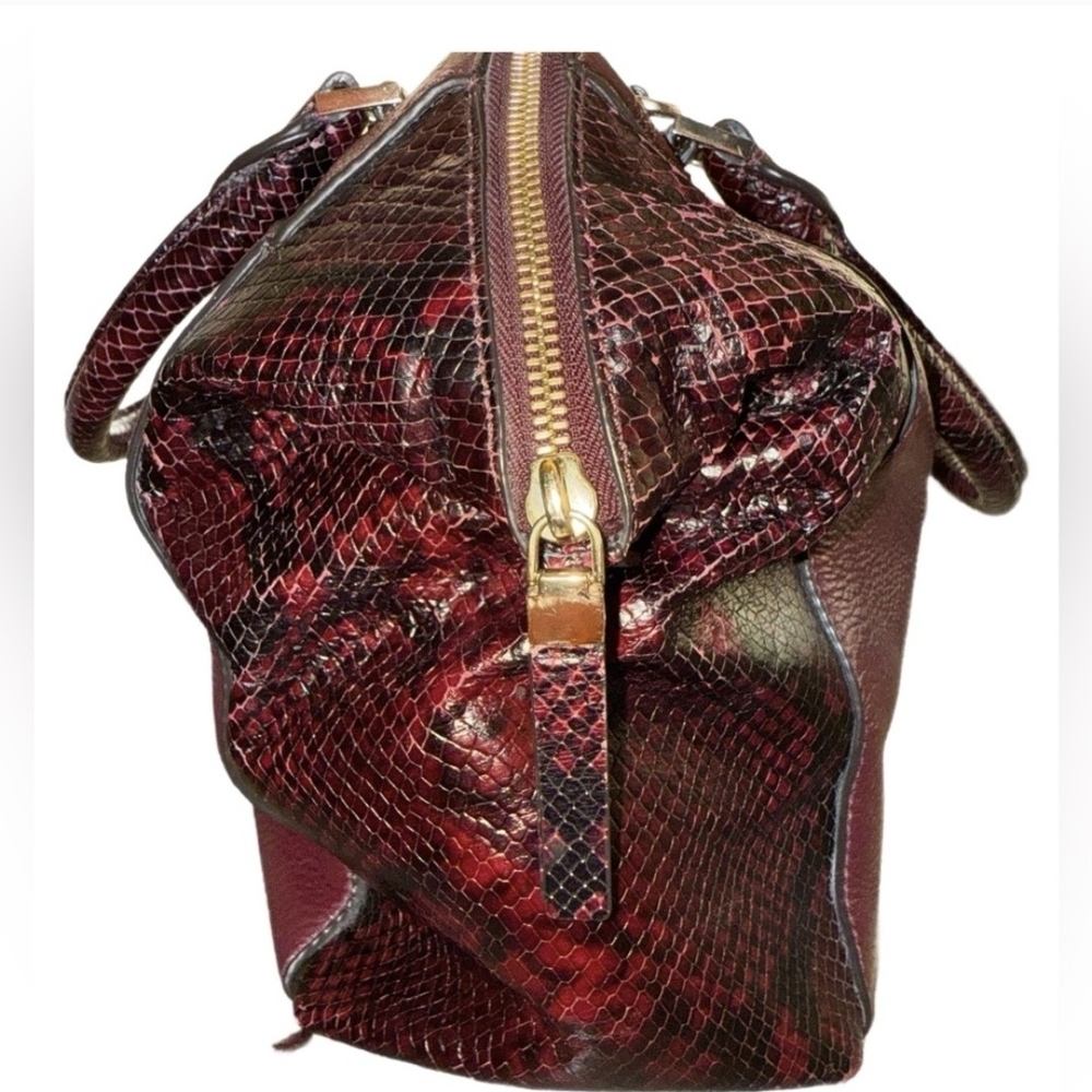VEUC Michael Kors Riley Burgundy & Black Python Leather Satchel With Dusty - Picture 4 of 9